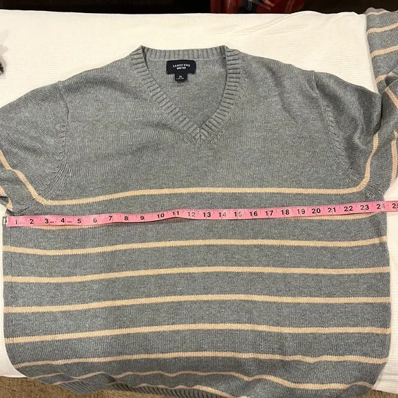 Men’s Lands’ End Gray with Tan Stripe Sweater - Picture 8 of 9